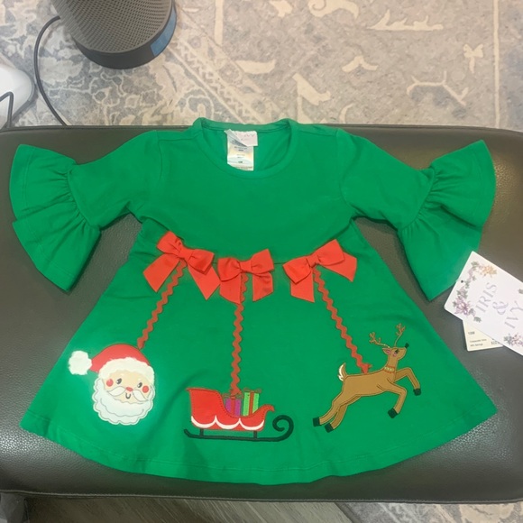 Nordstrom Iris & Ivy Holiday Dress w/ Santa, Reindeer & Sleigh Accents & Bows - Picture 7 of 7